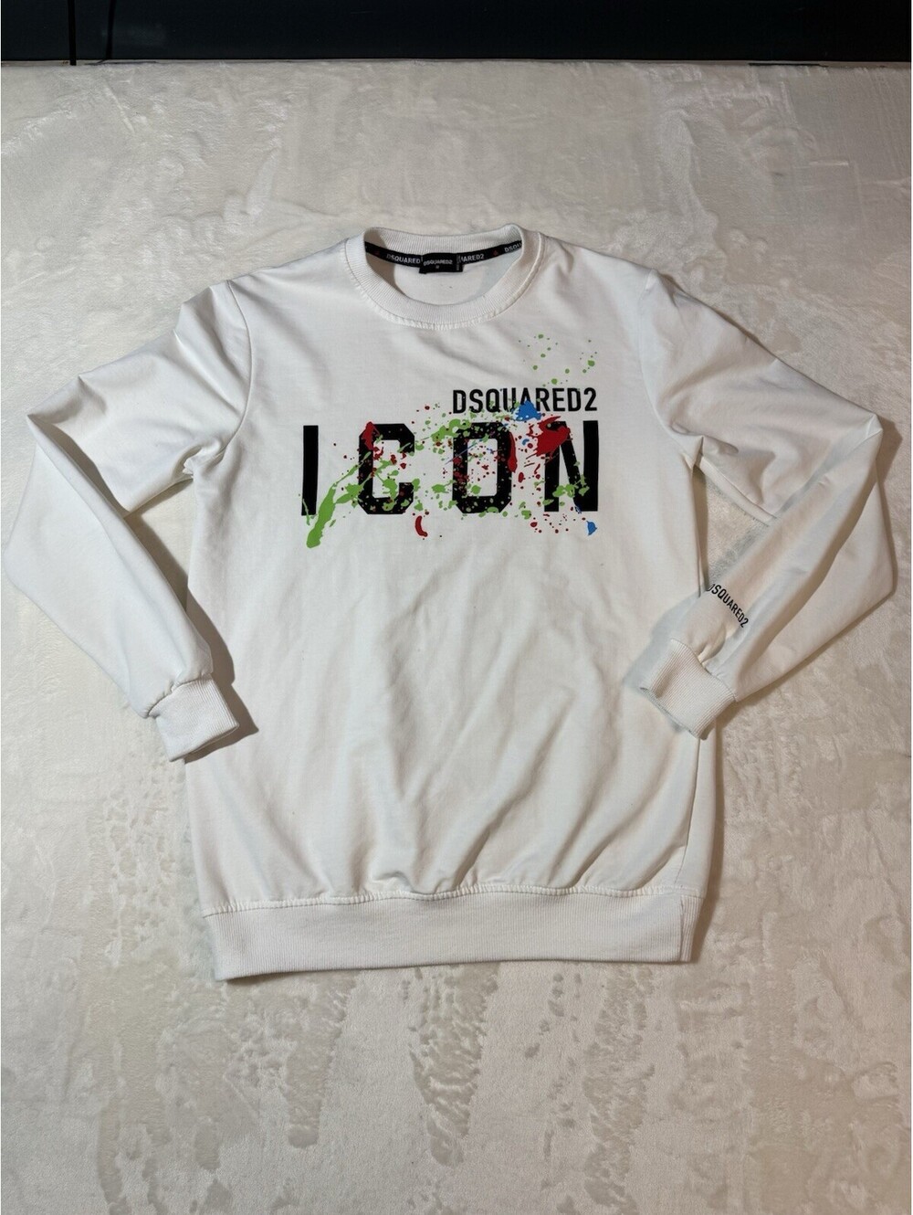 Dsquared2 Icon White logo Sweater Paint Splatter Archive Designer MED